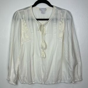 House Of Harlow 1960 Ivory Cotton Tassel Peasant Boho Blouse Top Size L